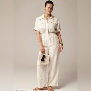 J.Crew $248 Linen Jumpsuit Natural Tan Beige 10 Jcrew